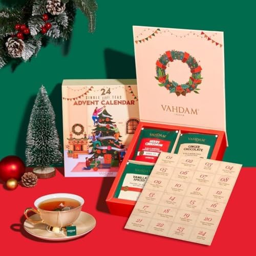 VAHDAM Limited Edition Christmas Tea Gift Set Tea Bags (48g/1.69oz) 24 Unique Flavors - Luxury Holiday Gift Box Christmas Presents For Women Men And Adults