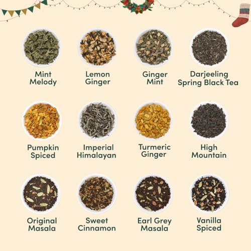 VAHDAM Limited Edition Christmas Tea Gift Set Tea Bags (48g/1.69oz) 24 Unique Flavors - Luxury Holiday Gift Box Christmas Presents For Women Men And Adults