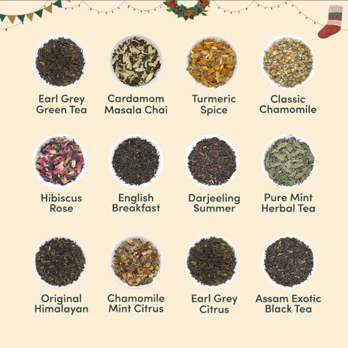 VAHDAM Limited Edition Christmas Tea Gift Set Tea Bags (48g/1.69oz) 24 Unique Flavors - Luxury Holiday Gift Box Christmas Presents For Women Men And Adults