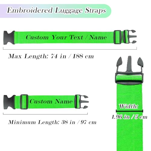 VectWaby Personalized Luggage Straps Customized Suitcase Belt Embroidered Name/Text Secure Bag Adjustable Suitcases Band Gifts For Business Traveler - 13 Colors - Adjusts From 38" To 74"