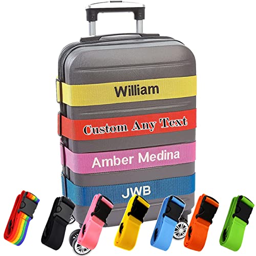 VectWaby Personalized Luggage Straps Customized Suitcase Belt Embroidered Name/Text Secure Bag Adjustable Suitcases Band Gifts for Business Traveler - 13 Colors - Adjusts from 38" to 74"