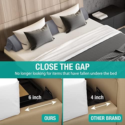 Vekkia Queen Bed Wedge Pillow/Mattress Gap Filler/Headboard Pillow/Bed Gap Filler Close Gap (0-6") Between Your Mattress And Headboard Stop Loosing Your Phone&Glasses(Gray 60"x10"x6")