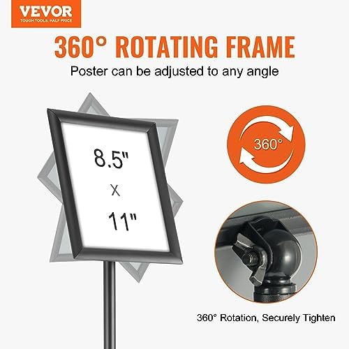 VEVOR Pedestal Sign Holder 8.5 X 11 Inch Vertical And Horizontal Adjustable Poster Stand Heavy-Duty Floor Standing Sign Holder With Round Base For Display Advertisement And Outdoor Black
