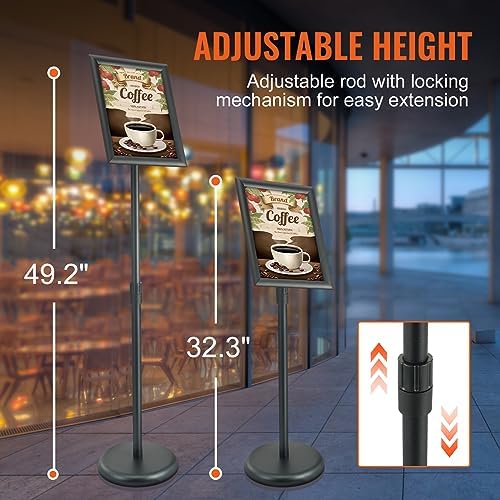 VEVOR Pedestal Sign Holder 8.5 X 11 Inch Vertical And Horizontal Adjustable Poster Stand Heavy-Duty Floor Standing Sign Holder With Round Base For Display Advertisement And Outdoor Black