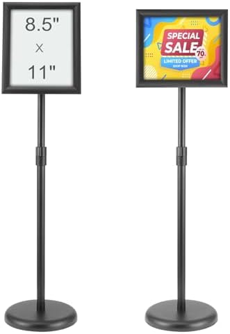 VEVOR Pedestal Sign Holder 8.5 x 11 Inch Vertical and Horizontal Adjustable Poster Stand Heavy-Duty Floor Standing Sign Holder with Round Base for Display Advertisement and Outdoor Black