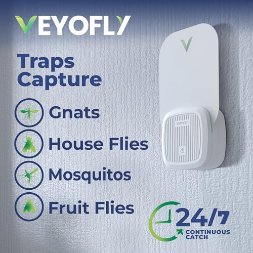 VEYOFLY Gnat Attracts For House Fly Attract Fruit Fly Attract Fly Catcher Plug In Catch For Fruit Flies Moths Gnats Attract (4 Devices + 12 Refills)