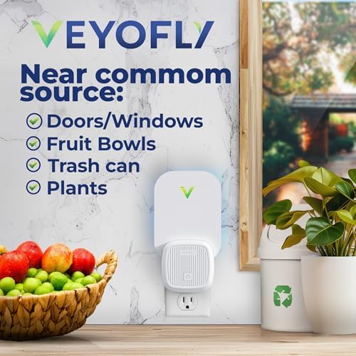 VEYOFLY Gnat Attracts For House Fly Attract Fruit Fly Attract Fly Catcher Plug In Catch For Fruit Flies Moths Gnats Attract (4 Devices + 12 Refills)