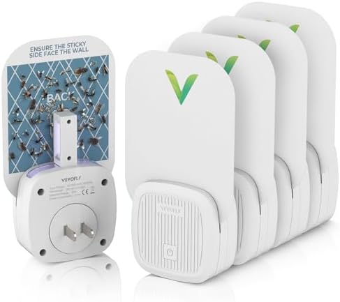 VEYOFLY Gnat Attracts for House Fly Attract Fruit Fly Attract Fly Catcher Plug in Catch for Fruit Flies Moths Gnats Attract (4 Devices + 12 Refills)