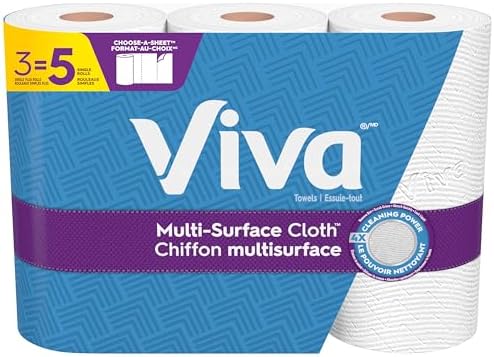 Viva Multi-Surface Cloth Paper Towels Choose-A-Sheet 3 Big Rolls = 5 Regular Rolls (83 Sheets Per Roll)