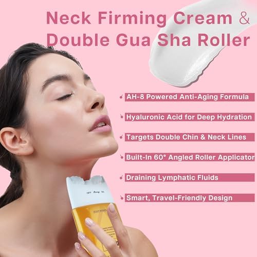VRAIKO AH-8 Neck Firming Cream 2-In-1 Gua Sha Neck Cream Roller With AH8 Nourish Hydrate Double Chin Cream For Face Lift Jawline & Sagging Skin (2PC)
