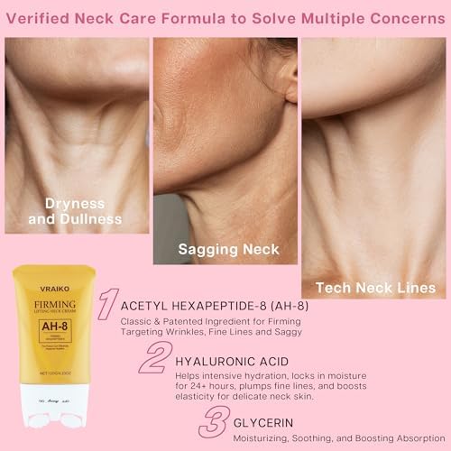 VRAIKO AH-8 Neck Firming Cream 2-In-1 Gua Sha Neck Cream Roller With AH8 Nourish Hydrate Double Chin Cream For Face Lift Jawline & Sagging Skin (2PC)