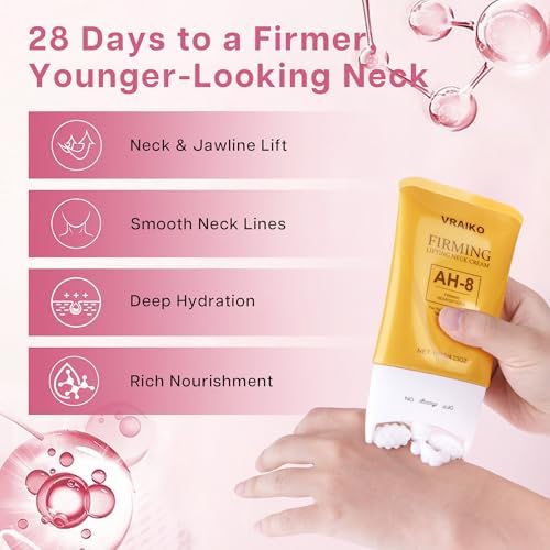VRAIKO AH-8 Neck Firming Cream 2-In-1 Gua Sha Neck Cream Roller With AH8 Nourish Hydrate Double Chin Cream For Face Lift Jawline & Sagging Skin (2PC)