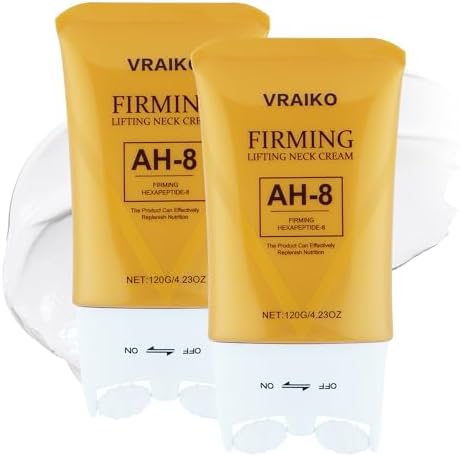 VRAIKO AH-8 Neck Firming Cream 2-In-1 Gua Sha Neck Cream Roller with AH8 Nourish Hydrate Double Chin Cream for Face Lift Jawline & Sagging Skin (2PC)