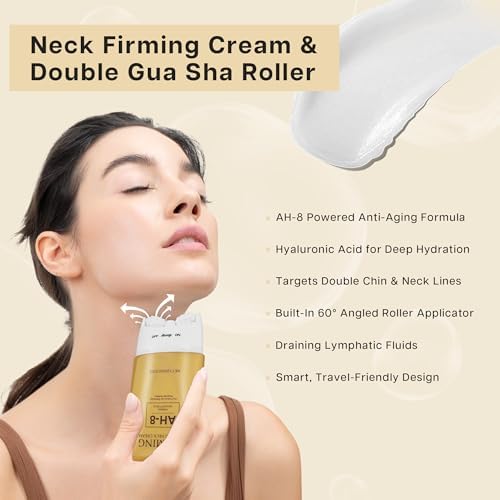 VRAIKO HOYGI AH-8 Firming Neck Cream 2-in-1 Guasha Neck Moisturizer With Roller Applicator For Saggy Skin Double Chin Face Lifting 4.23 Oz (1PC)