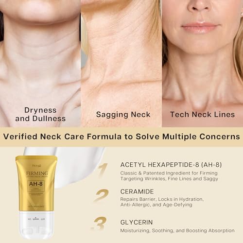 VRAIKO HOYGI AH-8 Firming Neck Cream 2-in-1 Guasha Neck Moisturizer With Roller Applicator For Saggy Skin Double Chin Face Lifting 4.23 Oz (1PC)