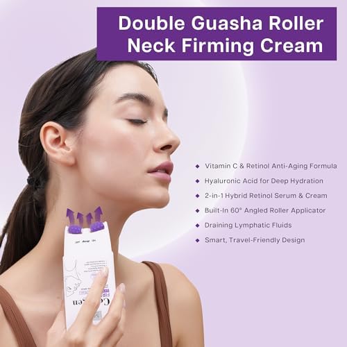 VRAIKO SADOER Gua Sha Neck Cream Firming Cream For Neck & Jawline Lifting With Double Massage Rollers Décolleté Moisturizer For Fine Lines Elasticity And Hydration 3.8 Oz