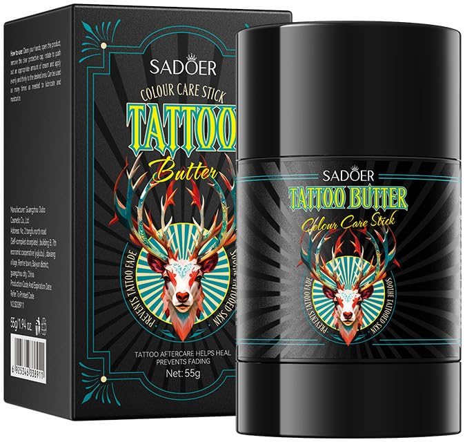VRAIKO SADOER Tattoo Aftercare Tattoo Butter Balm - Color Enhancement Revitalizing Old Tattoos & Moisturizing New Tattoos - Portable Tattoo Care Stick 1.94oz