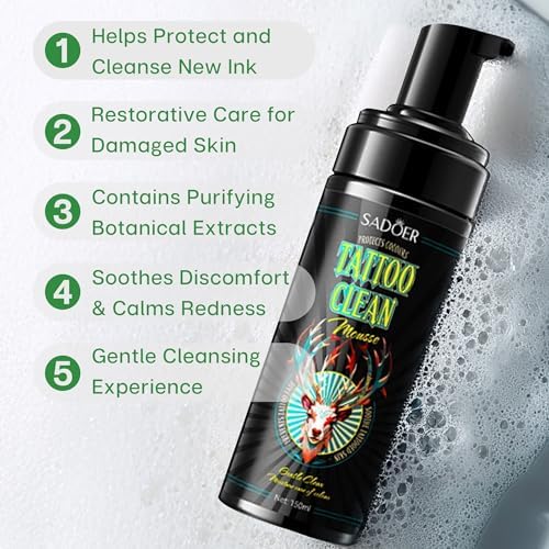 VRAIKO SADOER Tattoo Soap Aftercare Foam Cleanser For Tattoo Wash 150ml Cleaning Soap With Olive Oil & Centella Asiatica For New Tattoos & Piercings Essential Tattoo Supplies
