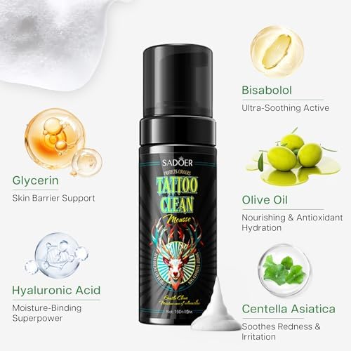 VRAIKO SADOER Tattoo Soap Aftercare Foam Cleanser For Tattoo Wash 150ml Cleaning Soap With Olive Oil & Centella Asiatica For New Tattoos & Piercings Essential Tattoo Supplies