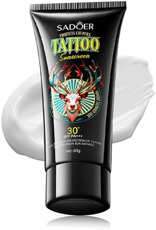 VRAIKO SADOER Tattoo Sunscreen SPF 30+ Fade Protection & Anti-Aging Formula with Avocado Oil Jojoba Oil Hyaluronic Acid and Aloe Moisturizer for Vibrant Tattoos 60mL