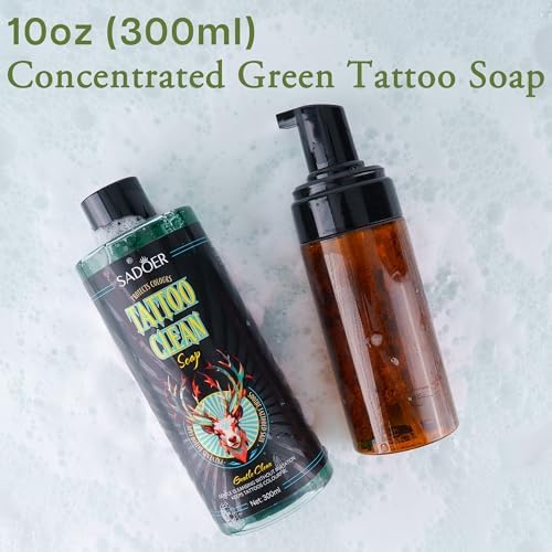 VRAIKO SADOER Ultra-Concentrated Tattoo Green Soap 10oz With Foaming Bottle 120ml 1:10 Dilution Tattoo Soap Supplies For Tattoos Piercings Clean Skin Equipment