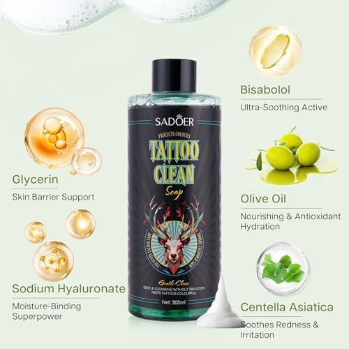 VRAIKO SADOER Ultra-Concentrated Tattoo Green Soap 10oz With Foaming Bottle 120ml 1:10 Dilution Tattoo Soap Supplies For Tattoos Piercings Clean Skin Equipment