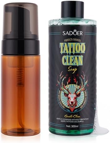 VRAIKO SADOER Ultra-Concentrated Tattoo Green Soap 10oz with Foaming Bottle 120ml 1:10 Dilution Tattoo Soap Supplies for Tattoos Piercings Clean Skin Equipment