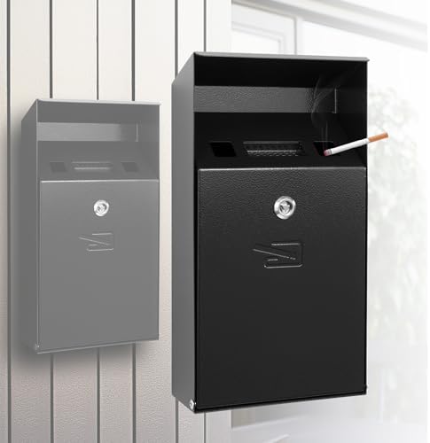 Wall Mounted Cigarette Bin Cigarette Butt Container.Ashtray Cigarette Butt Can Outdoor Commercial Smoking Receptacles Cigarette Butt Receptacle for Garden Office Coffee Shop Smoking Area Black