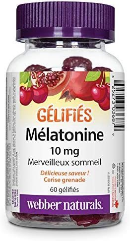Webber Naturals Melatonin 10 Mg Maximum Strength Gummy 60 Gummies Cherry Pomegranate Flavour For Sleep Support Vegan
