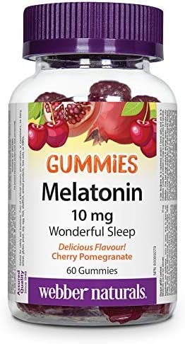 Webber Naturals Melatonin 10 mg Maximum Strength Gummy 60 Gummies Cherry Pomegranate Flavour For Sleep Support Vegan