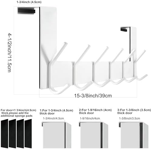 WEBI Over The Door Hook Over Door Towel Rack Door Hanger Door Coat Hanger Over The Door Coat Rack Door Hooks For Hanging Clothes Towels Behind Back Of Bathroom White
