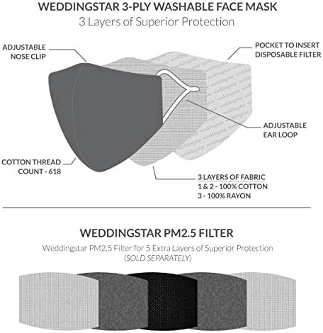 Weddingstar 3 Pack Washable Cloth Face Mask Reusable And Adjustable With Filter Pocket