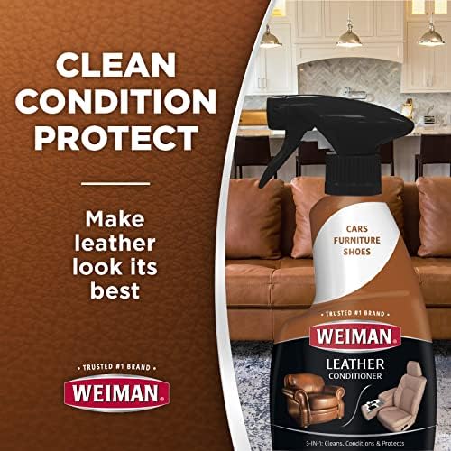 Weiman 3-in-1 Leather Cleaner Conditioner & UVX Protector For Cars Furniture Auto Interior Shoes Purses & Handbags - 2 Pack With Microfiber Towel Included