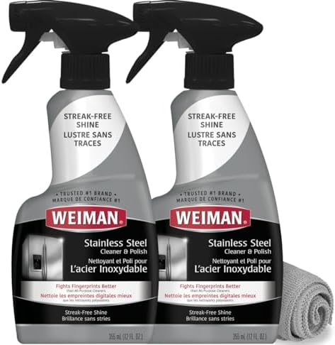 Weiman Stainless Steel Cleaner and Polish - 2 Pack - Removes Fingerprints Residue Water Marks and Grease from Appliances w/Buffing Towel
