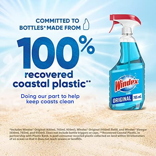 Windex Original Blue Glass And Window Cleaner Bottles Made From 100% Recycled Plastic 765mL