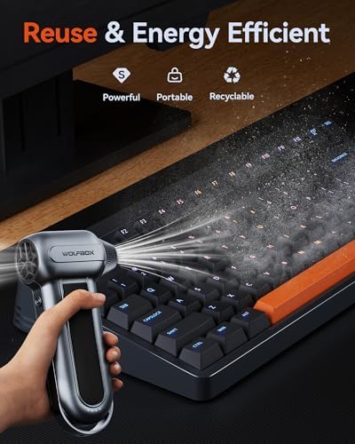 WOLFBOX MF100 Electric Air Duster-150000RPM Super Power Cordless Air Duster Rechargeable Brushless Motor Durable Blower 3-Gear Adjustable Dust Blower For Computer Keyboard Outdoor House And Car
