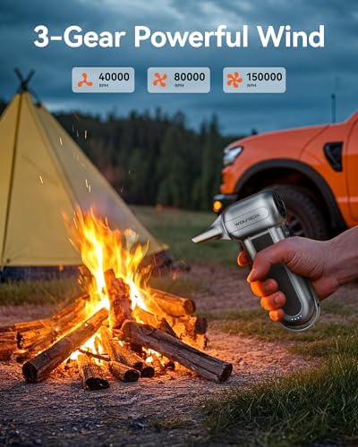 WOLFBOX MF100 Electric Air Duster-150000RPM Super Power Cordless Air Duster Rechargeable Brushless Motor Durable Blower 3-Gear Adjustable Dust Blower For Computer Keyboard Outdoor House And Car