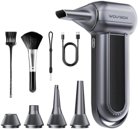 WOLFBOX MF100 Electric Air Duster-150000RPM Super Power Cordless Air Duster Rechargeable Brushless Motor Durable Blower 3-Gear Adjustable Dust Blower for Computer Keyboard Outdoor House and Car