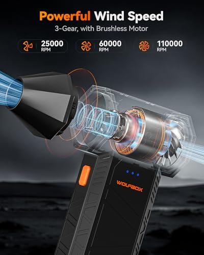 WOLFBOX MF50 Electric Air Duster-110000RPM Super Power Cordless Air Duster 3-Gear Adjustable Mini Blower With Rechargeable Battery Dust Blower For Computer Keyboard House Outdoor And Car