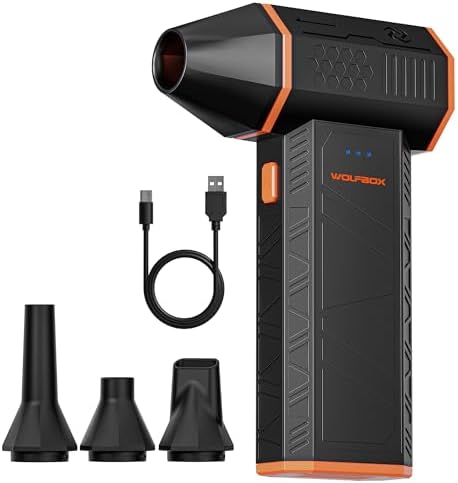 WOLFBOX MF50 Electric Air Duster-110000RPM Super Power Cordless Air Duster 3-Gear Adjustable Mini Blower with Rechargeable Battery Dust Blower for Computer Keyboard House Outdoor and Car