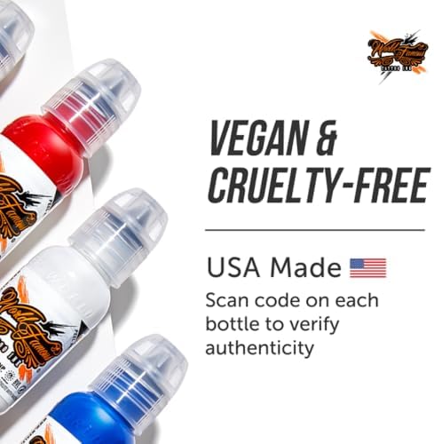 World Famous Tattoo Ink - 7 Color Simple Tattoo Kit - Professional Tattoo Ink In Color Assortment Includes White Tattoo Ink - Skin-Safe Permanent Tattooing & Non-Toxic (0.5 Oz Each)