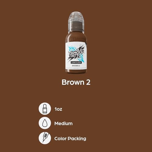 World Famous Tattoo Ink Limitless - Brown 2 Tattoo Ink - Professional Tattoo Ink & Tattoo Supplies - Skin-Safe Permanent Tattooing In Bold Shades & Non-Toxic (1 Oz)