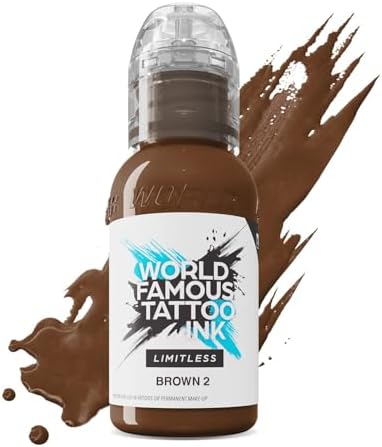 World Famous Tattoo Ink Limitless - Brown 2 Tattoo Ink - Professional Tattoo Ink & Tattoo Supplies - Skin-Safe Permanent Tattooing in Bold Shades & Non-Toxic (1 oz)