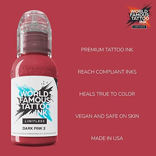 World Famous Tattoo Ink Limitless - Dark Pink 2 - Professional Tattoo Ink & Tattoo Supplies - Skin-Safe Permanent Tattooing In Bold Shades & Non-Toxic (1 Oz)