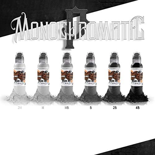 World Famous Tattoo Ink - Poch Monochromatic Tattoo Kit of 6 Tattoo Ink - Professional Tattoo Ink in Grey & Black Shades - Skin-Safe Permanent Tattooing & Non-Toxic (1 oz Each)