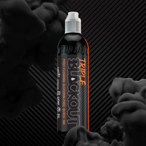 World Famous Tattoo Ink - Triple Blackout Tattoo Ink - Dark & Bold Black Shade - Professional Tattoo Ink & Tattoo Supplies - Skin-Safe Permanent Tattooing In Bold Shades & Non-Toxic (8 Oz)