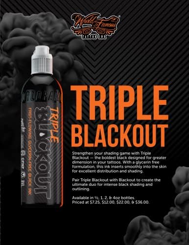 World Famous Tattoo Ink - Triple Blackout Tattoo Ink - Dark & Bold Black Shade - Professional Tattoo Ink & Tattoo Supplies - Skin-Safe Permanent Tattooing In Bold Shades & Non-Toxic (8 Oz)