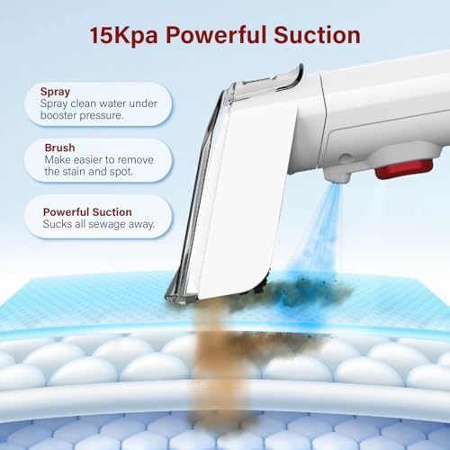 WURESE Portable Carpet Cleaner Machine Couch Cleaner Machine 15Kpa Upholstery Washer With 3 Tools 54oz Large Water Tank 16.4ft Power Cord Spot And Stain Deep Cleaner For Rug Couches Car Red