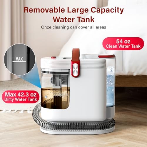WURESE Portable Carpet Cleaner Machine Couch Cleaner Machine 15Kpa Upholstery Washer With 3 Tools 54oz Large Water Tank 16.4ft Power Cord Spot And Stain Deep Cleaner For Rug Couches Car Red