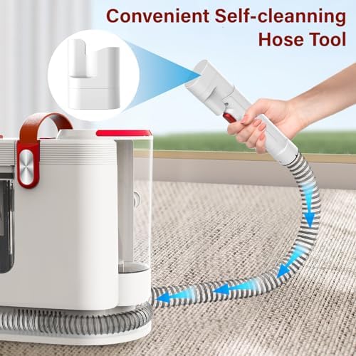 WURESE Portable Carpet Cleaner Machine Couch Cleaner Machine 15Kpa Upholstery Washer With 3 Tools 54oz Large Water Tank 16.4ft Power Cord Spot And Stain Deep Cleaner For Rug Couches Car Red